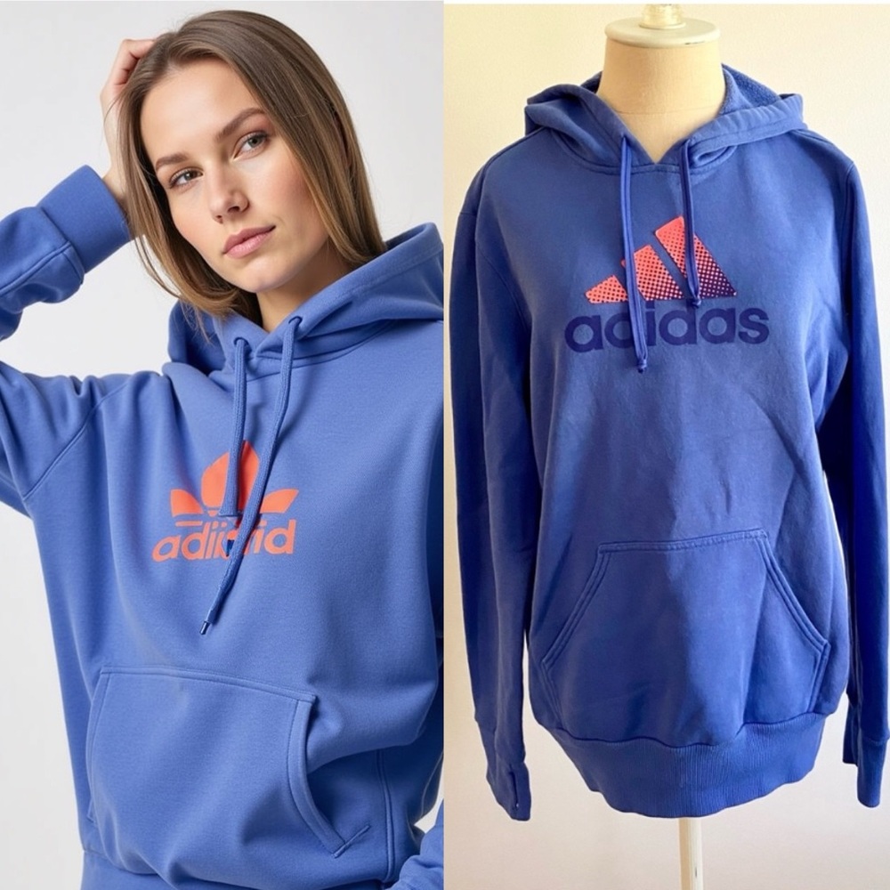 Adidas Blue Sporty Draw String Sweatshirt Hoodie